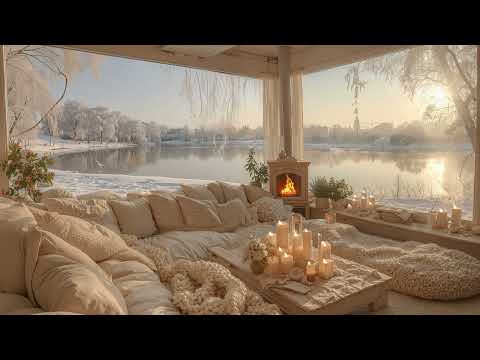 Warm Cabin Winter Ambience by the Lake ❄️🎹 | Cozy Cabin Fireplace & Smooth Piano to Study & Relax