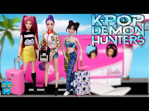 Barbie Dolls KPOP Demon Hunters Airplane Travel Routine