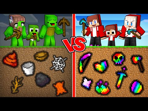 JJ and Mikey Found Mysterious Items in Mine Battle in Minecraft - Maizen