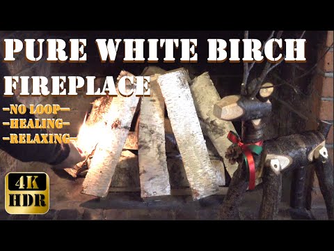 No Loop (5 Hours) /4K HDR | Healing Moments by the Old Fireplace with Beautiful White Birch Firewood