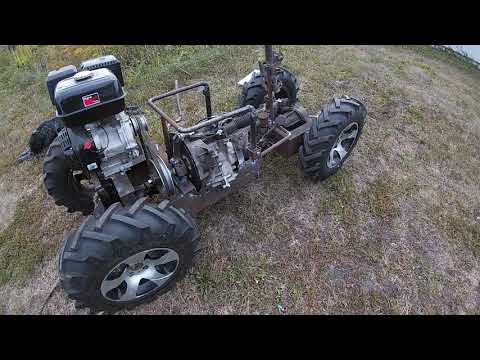 HELPER backstage, clutch, first trip. Homemade mini tractor with your own hands.