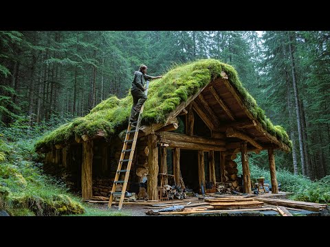 Bushcraft Masterpiece: Building a Durable Wood House on a Cliff Using Only Primitive Hand Tools