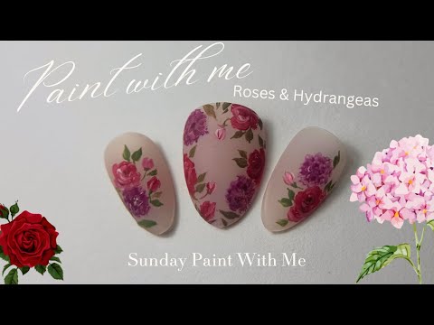 Wildflower Edit Tutorial Taster| Hydrangeas and Roses |Gel nail art,abstract florals,floral nail art