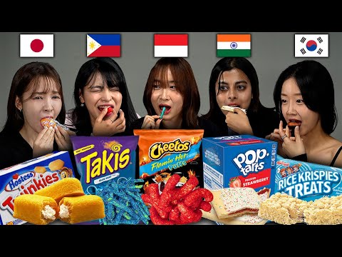 5 Asian Girls Try American Snacks For The First Time!! l India, Indonesia, Philippines, Japan, Korea