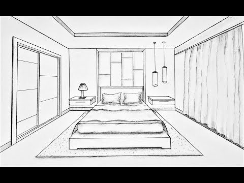How to draw a bedroom in one point perspective