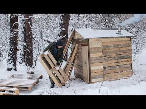 Building a DIY Sauna from Wooden Pallets | Cozy Winter Retreat in the Forest (Start to Finish)