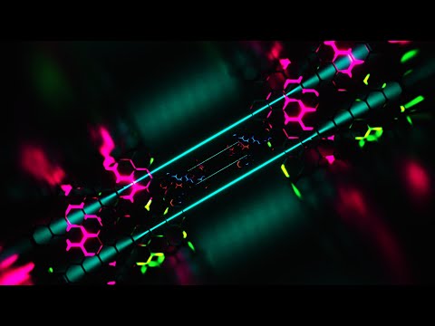 VisionKanal 4K – Neonrosa, Grün und Blau Hexagonaler Korridor | Ohne Audio [2 Stunden]