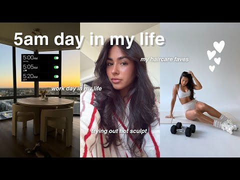 5AM DAY IN MY LIFEš| trying heated mat sculpt, content creator workday & my hair routine/ faves!