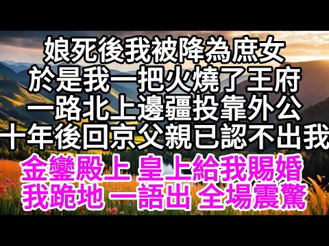 娘死後我被降為庶女，於是我一把火燒了王府，一路北上邊疆投靠外公，十年後回京，父親已認不出我，金鑾殿上，皇上給我賜婚，我端正跪地，一語出，全場震驚 【美好人生】