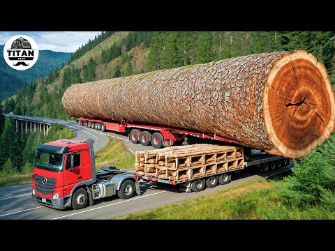Extreme Dangerous Big Logging Wood Truck Driving Skill | Fastest Chainsaw Cutting Tree Machines #5