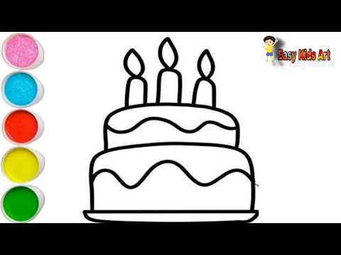 🎂 Easy Birthday Cake Drawing & Coloring for Kids | Step by Step Tutorial
