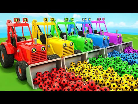 Wheels On the Bus + Baby Shark - Five Little Tractors - Studying Colors and Shapes - Nursery Rhymes