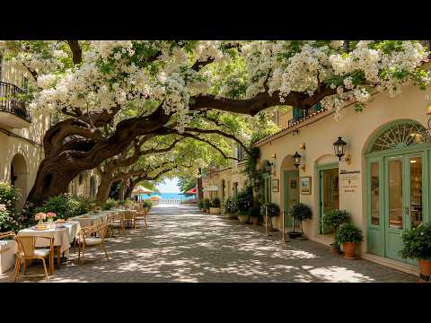 Peaceful Garden Café Jazz with Ocean Views and Soft Sunlight 🌿 Positive Jazz for Focus, Happy Mood