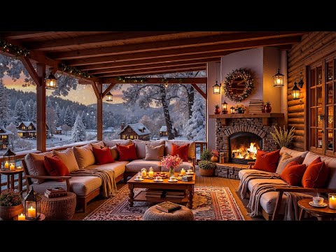 Peaceful Winter Morning Jazz ❄️ Cozy Coffee Porch Ambience & Crackling Fire Sounds to Start Your Day