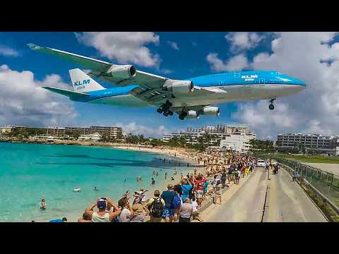 LOW LANDINGS and JETBLASTS at ST. MAARTEN and Skiathos - Boeing 747, B757, A340 ... ✈️