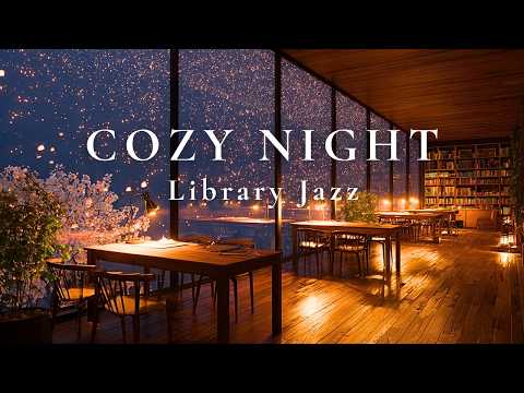 Cozy Library Night Ambience | Relaxing Jazz Piano for Reading (3 Hours)