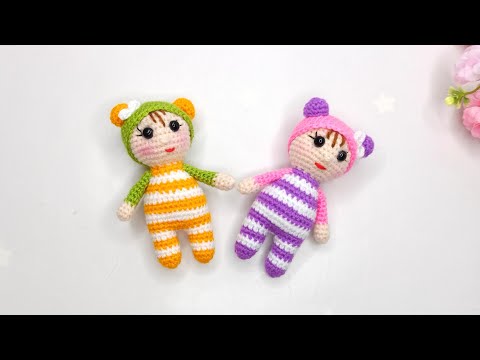 🌸How to crochet a little doll in a striped suit🌸Amigurumi doll