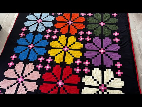 Patchwork quilt made using only strips of fabric, a fantastic patchwork design 🤩