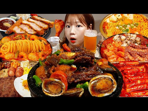 Sub)Real Mukbang- Korean Food For You Who Are Hungry 😋 Spicy Ramen, Tteokbokki, Chicken, Pasta 🔥