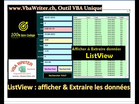 VBA ListView- Afficher et Extraire les données dans la ListView- Sans Codage_43. VbaWriter.ch