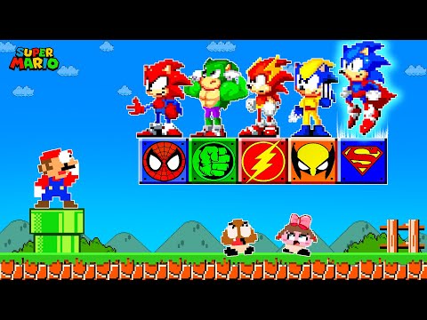 Super Mario Bros. But There's More Custom SUPERHERO Blocks All Characters Sonic