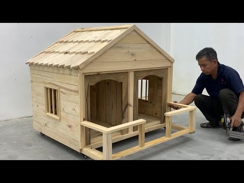 Amazing Woodworking Techniques DIY Projects At Home - How To Build A Wooden Villa House For My Dog