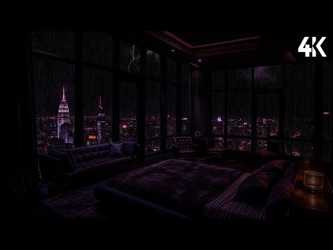 Rainy Night in a Luxury NYC Apartment 🌧️ Thunder & Cozy High-Rise Urban Ambience for Sleep