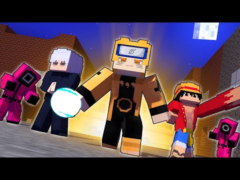 Naruto Luffy and Gojo save Herobrine from Army of Pink Soldiers - Minecraft Animation