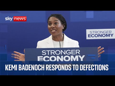 Badenoch responds to Reform defections during speech in London