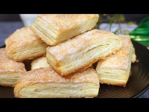 Crispy puff pastry tongues, the quickest recipe. Just like childhood treats!