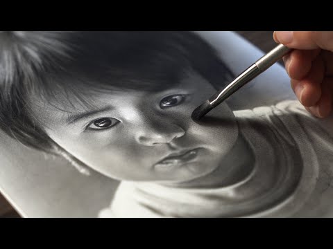 How to draw portrait with charcoal powder - ASMR drawing
