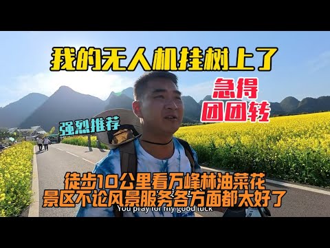 徒步10公里看貴州萬峰林油菜花，結果無人機掛樹上了，第一次炸機，急得我團團轉！