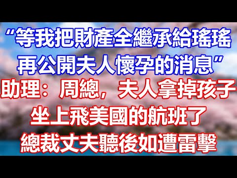 “等我把財產全繼承給瑤瑤，再公開夫人懷孕的消息”，助理：周總，夫人拿掉孩子，坐上飛美國的航班了，總裁