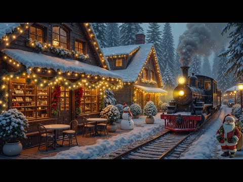Peaceful Christmas Train Ambience - Relaxing Jazz For Gentle Snowfall & Warm Holiday Nights #01