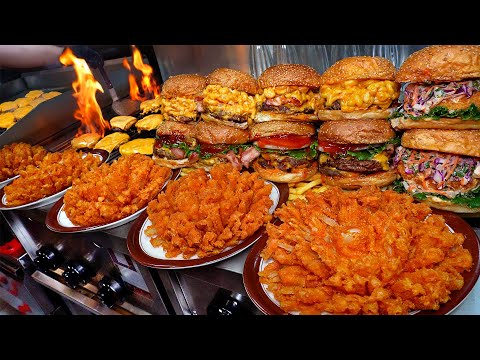 Amazing! 250℉ Grilled Cheese Burger & Fried Blooming onion! The BEST cheeseburger / KoreanStreetFood