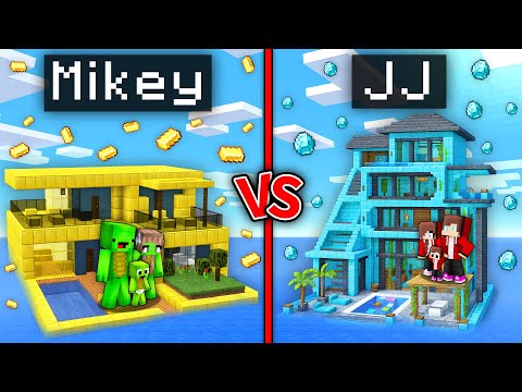 Mikey GOLD vs JJ DIAMOND Water House Family Battle in Minecraft - Maizen