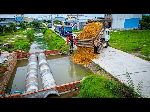 First Start a New Project! Huge Sewer Drain Pipe Filling by Skills Operator Dozer D20P & 5Ton Truck