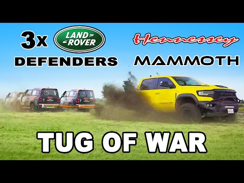 USA Pick-up Truck vs 3 Land Rovers: TUG OF WAR