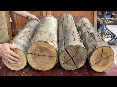 Bold Table Design Idea From Cracked Wood // Turn Cracked Tree Trunks Into Unique Round Wooden Table