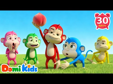 五只彩色小猴子 🐵🌈｜數量與色彩啟蒙｜節奏律動遊戲｜寶寶語言認知｜親子互動兒歌🎶｜寶貝多米