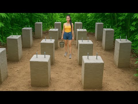 Girl builds a Wooden House alone in the forest - No Technology, No Support