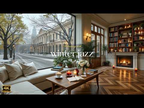 Cozy Winter Coffee Shop Jazz | Relaxing Jazz with Warm Fireplace Sounds for Study & Work