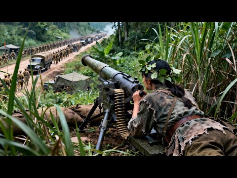 A markswoman ambushes a Japanese convoy in the grass, taking a precise shot at the poison expert!