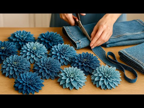 Turn Old Jeans into Beautiful Dahlias - Step-by-Step _DIY