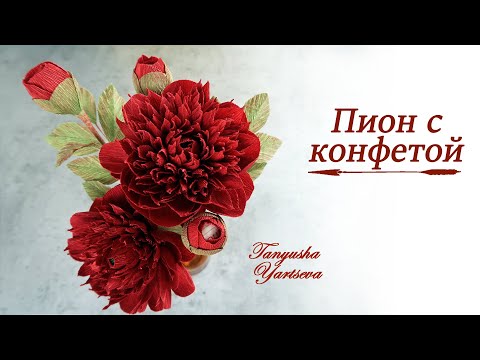 Пион из гофрированной бумаги.  Цветы с конфетами.