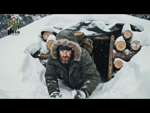 Snow Trench Shelter, Ice Melt Water System, Ice Fishing with Hand Line, Open Fire Fish Cooking