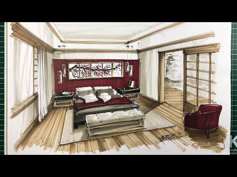 Drawing a bedroom / Interior design perspective