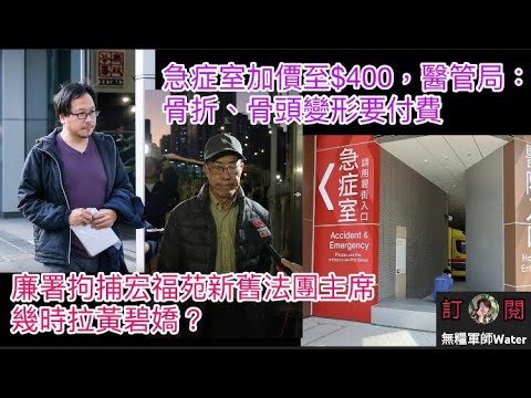 廉署拘捕宏福苑新舊業主立案法團主席！網民：幾時拉黃碧嬌？｜急症室加價至$400，醫管局：骨折、骨頭變形要付費！有截龍安排，酌情用舊價