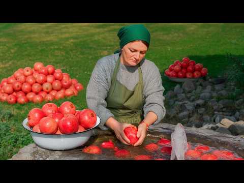 Making Churchkhela with Fresh Village Pomegranate Juice