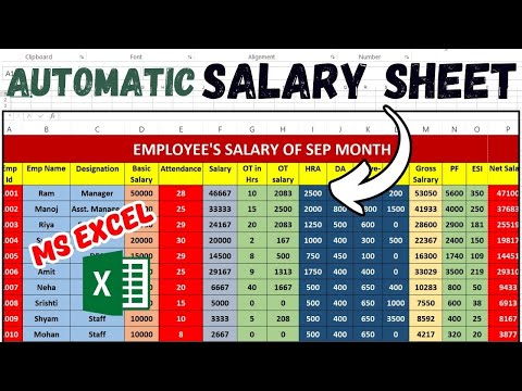 Salary Sheet in MS Excel | Overtime, DA, HRA, Conveyance, TA, PF, ESI, Gross Salary, Net Salary |CTA